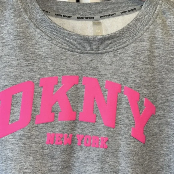 DKNY Gray Sweatshirt with Pink Logo - Picture 2 of 2
